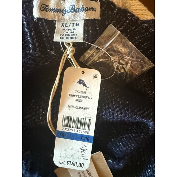 Tommy Bahama Sz XL Blue Pullover Boat Neck Shimmer Balloon Sleeve Sweater NWT - Picture 8 of 9